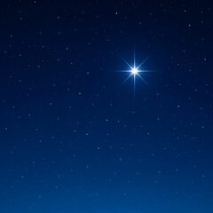 Fototapeta premium Starry night sky with glowing bright star, cosmic deep blue space background, peaceful celestial view ideal for creative and commercial use, unique design Pro.