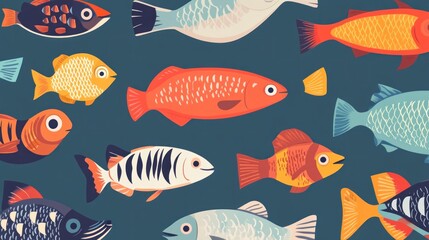 Naklejka premium Fish pattern. Fish pattern texture with copy space. Close-up fish scale pattern. Aquatic animal design. Fish scales. Realistic fish pattern. Fish design background. Detailed fish pattern close-up. Mar