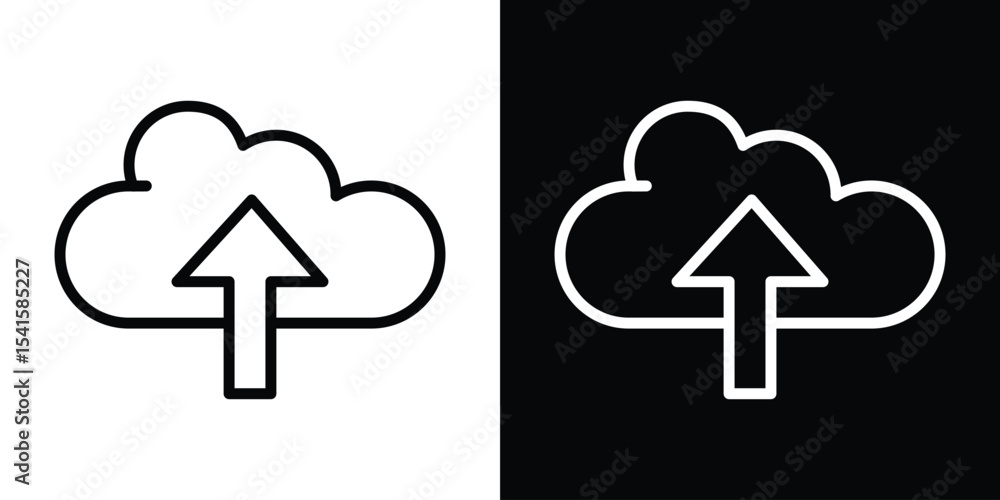 Poster cloud upload icon design. simple stroke line vector icon set