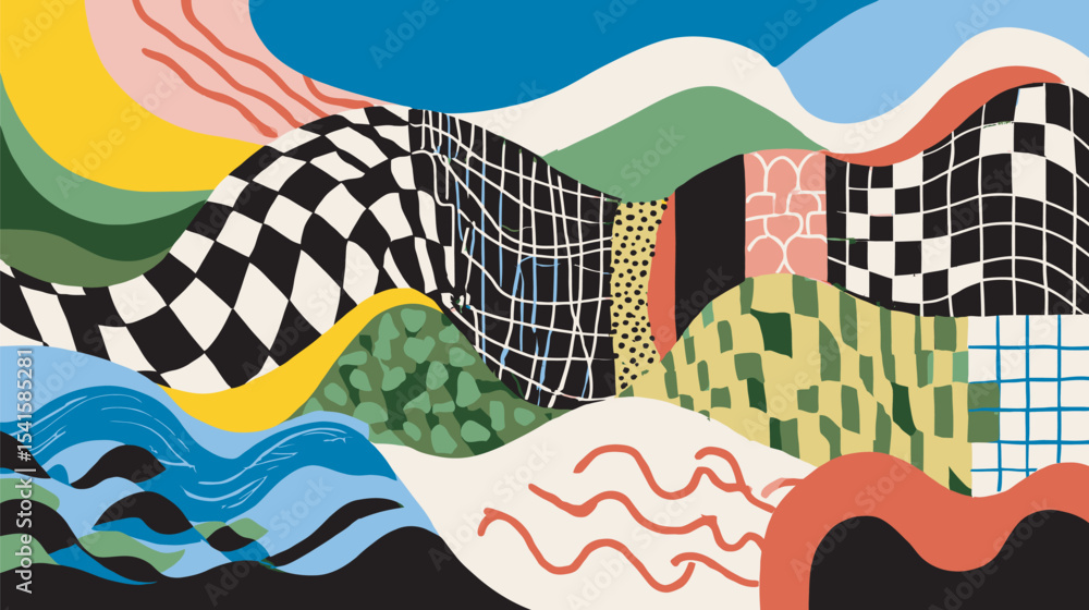 Poster abstract shapes define textured landscape design background art