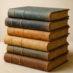 stack of vintage leather-bound old books