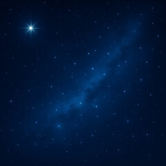Fototapeta premium Starry night sky with glowing bright star, cosmic deep blue space background, peaceful celestial view ideal for creative and commercial use, unique design Pro.