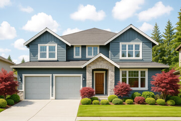 traditional american two-story house with blue siding