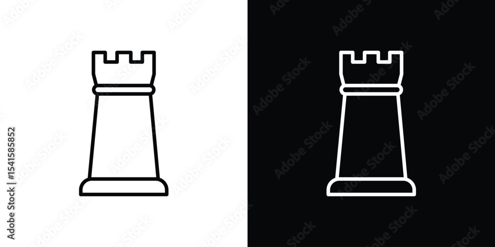 Poster chess rook icon design. simple stroke line vector icon set