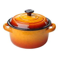 A brightly colored cooking pot with a lid.