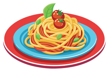 Delicious spaghetti served on a colorful plate with fresh ingredients
