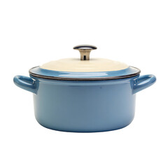Light blue enamelled pot with lid.