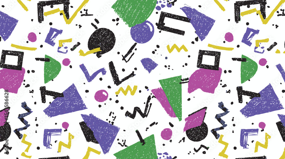 Poster abstract shapes scatter across white surface creating vibrant modern backdrop seamless