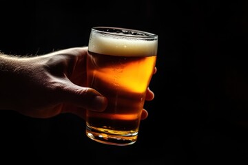 Beer appreciation moment: hand and drink isolated in darkness