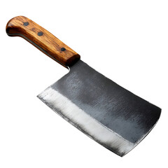 A butcher's knife with a wooden handle.