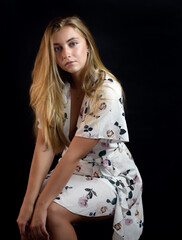 Portrait of beautiful sensual woman with blue eyes. Studio shot.