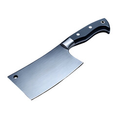 Close-up view of a stainless steel cleaver.