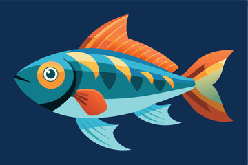 Fototapeta premium Colorful cartoon fish swimming in a blue ocean background