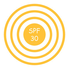 Simple SPF 30 emblem isolated transparent background. Vector illustration of minimal geometric sun with SPF tag. Perfect for sunscreen tube container design. EPS 10