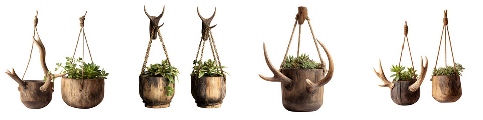 Handmade wooden hanging planters with succulents