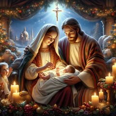 The holy family at Christmas with Jesus Christ, maria and Josef © Cgeeks