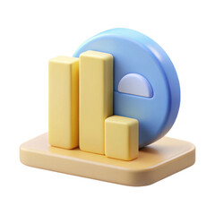 3d render of pastel yellow and blue bar chart icon