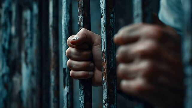Hands Gripping Rusty Prison Bars