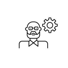 Elderly man and cogwheel. Accessibility settings, senior user preferences, simplified configuration, personalized system setup, age-friendly interface. Pixel perfect, editable stroke vector icon