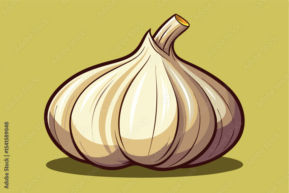 Poster garlic bulb displayed against a plain background emphasizing its texture and shape