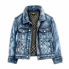 A jean jacket with quilted lining, offering a warm and stylish look, isolated on a white background