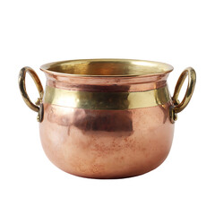 Copper pot with brass accents.