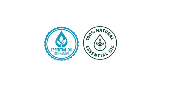 Essential Oil 100% Natural Label Icons – Eco Organic Wellness Drop Badges