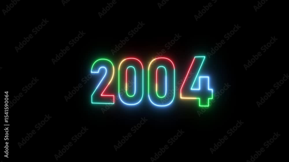 Poster 2004 neon line text. abstract 2004 neon text animation ,four color neon glowing neon number 3d text 