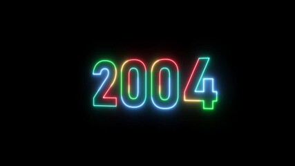2004 neon line text. Abstract 2004 neon text animation ,Four color neon Glowing neon number 3D text background. right, left, up, down lopped text position.