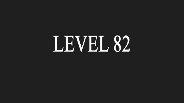 Retro animation of level glitch text with glitch effect on black background. Glitch level 82 text font. Level sign text animation. Level text animation with white color and black background. Video ,