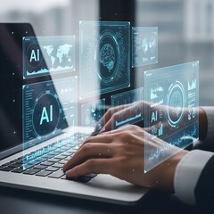 Data analysis science and big data with AI technology. Analyst or Scientist uses a computer and dashboard for analysis of information on complex data sets on computer. Insights development engineer 