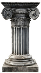 Obraz premium Classical column stone pillar architectural detail ancient structure isolated on white ornate design vertical fluting historical element decorative capital elegant support