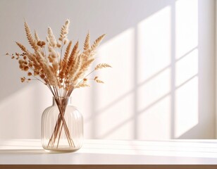 Dried flower in glass vase with soft light
