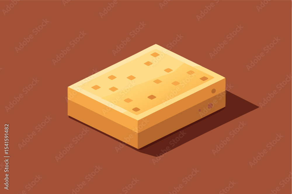 Poster visual representation of a golden cheese block on a brown background showcasing its texture and desi