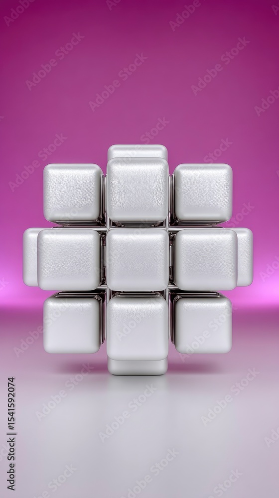 Poster deformed silver cube abstract 3d rendering