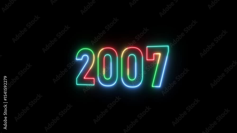 Poster 2007 neon line text. abstract 2007 neon text animation ,four color neon glowing neon number 3d text 