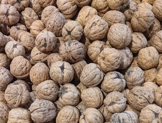 Close up of walnuts on the market