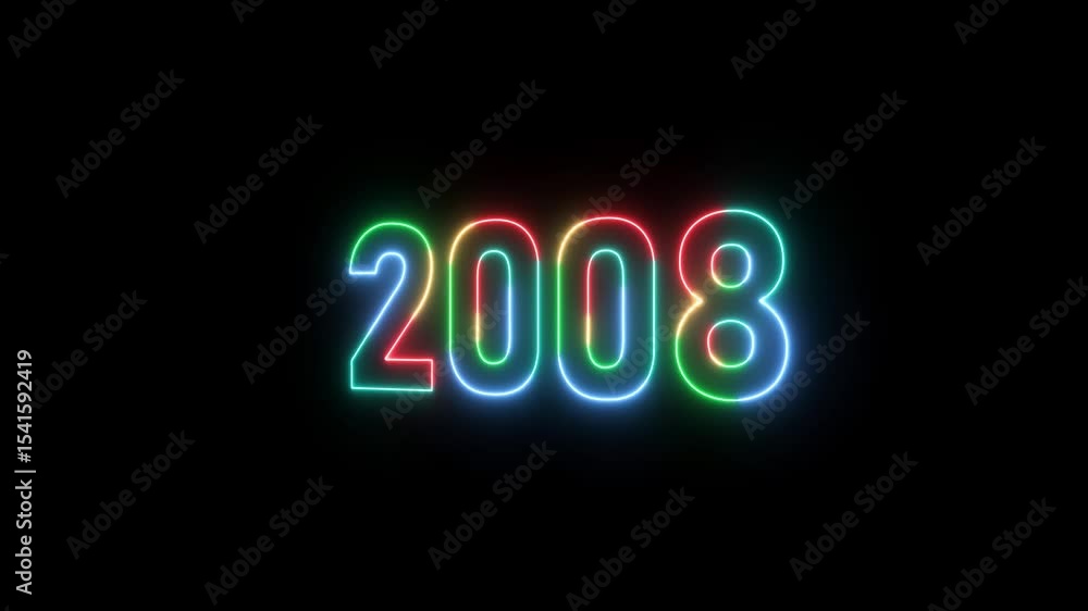 Poster 2008 neon line text. abstract 2008 neon text animation ,four color neon glowing neon number 3d text 