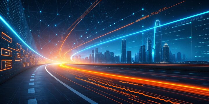 futuristic, illuminated, skyline, cyberspace, future, glow, glowing, horizontal, innovation, neon, photography, speed, connect, connection, cyber, global, information, network, reflection, wireless, c