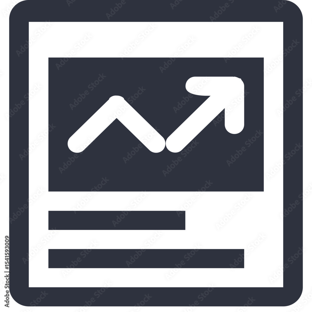 Poster illustration of a chart with an upward trend and horizontal bars on a dark square background
