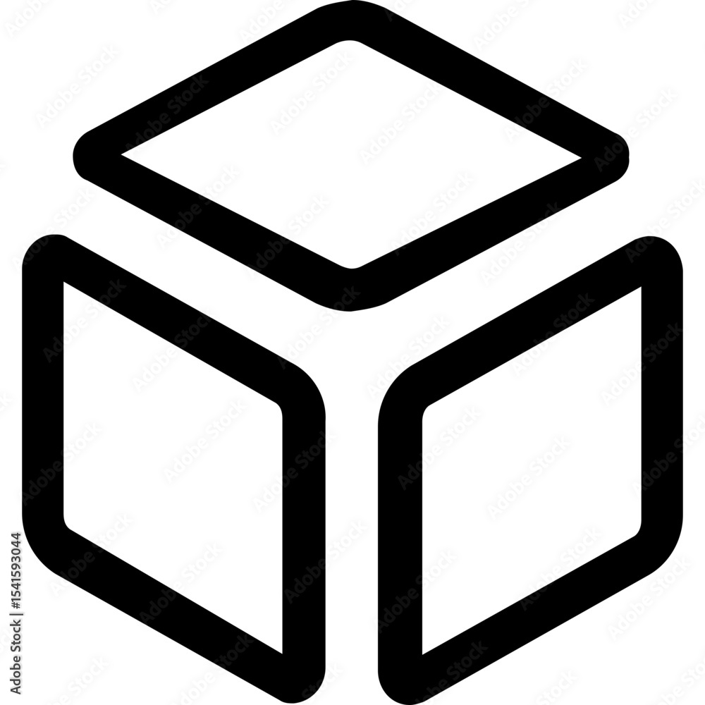 Poster illustration of an outlined three dimensional cube with diamond shaped faces in a minimalist style