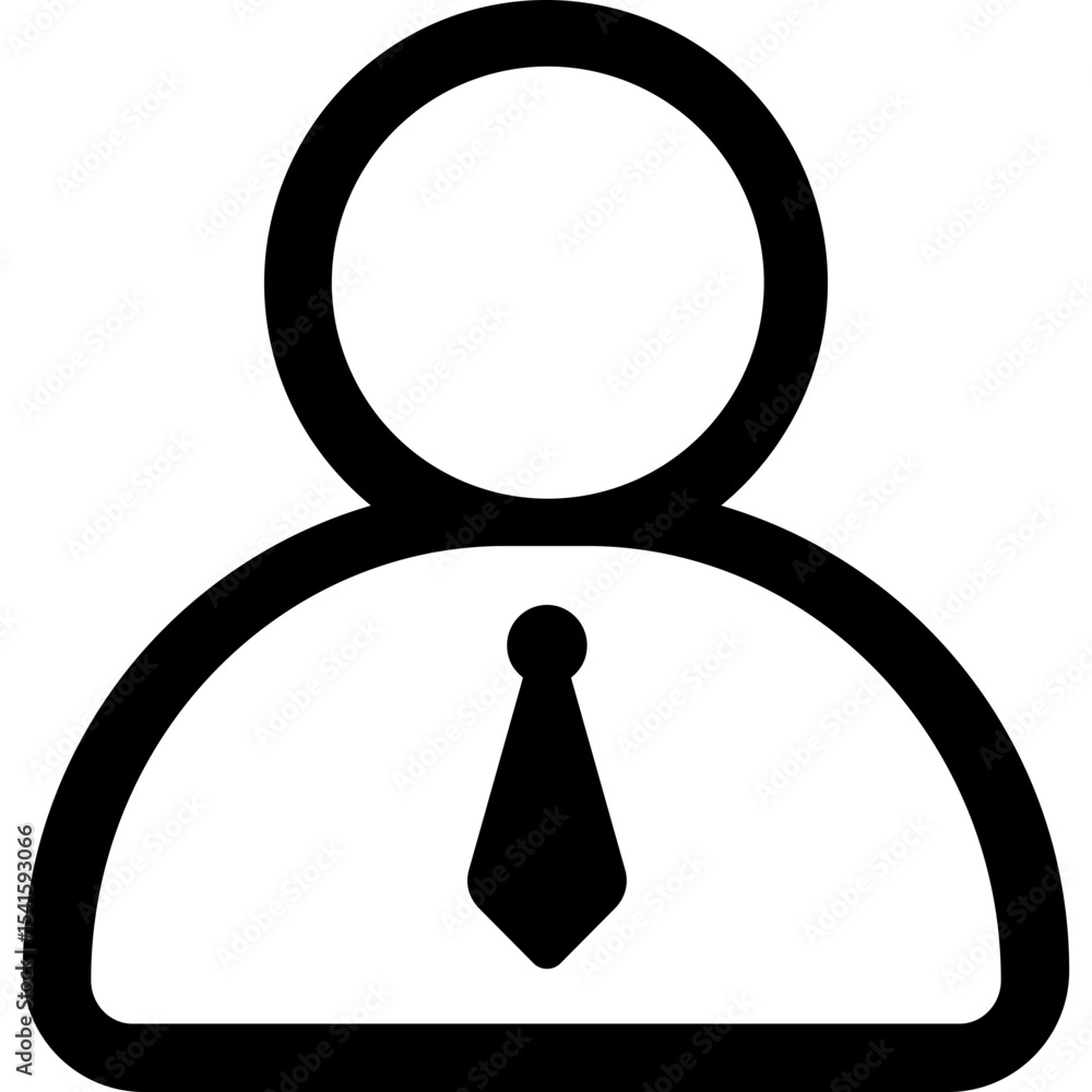 Poster outline of a person wearing a tie with a circular head and rounded shoulders in black and white styl