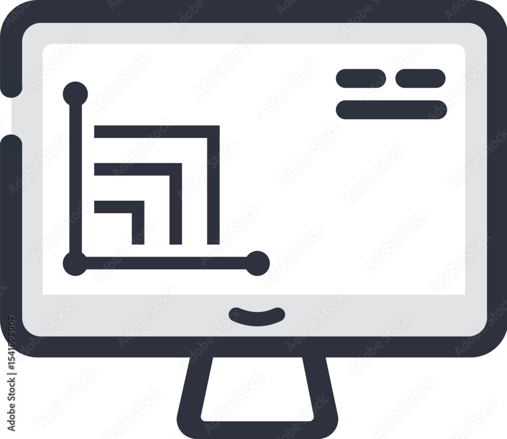 Poster computer screen displaying a graph with horizontal lines and a menu icon at the top right corner