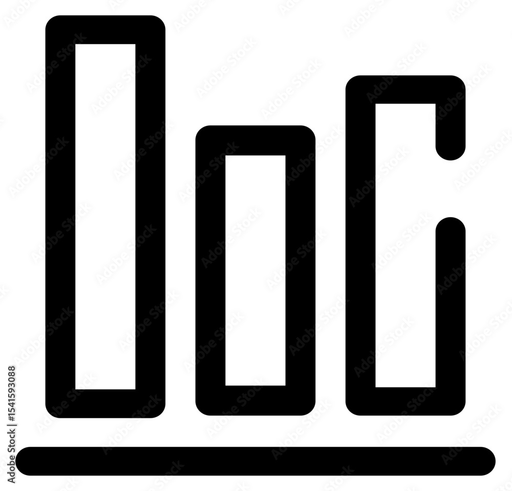 Poster illustration of a simple black and white bar graph with three bars and a base line showing data