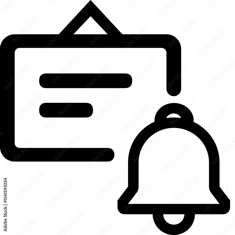 Poster notification bell next to a hanging notice board with information displayed in a simple line format