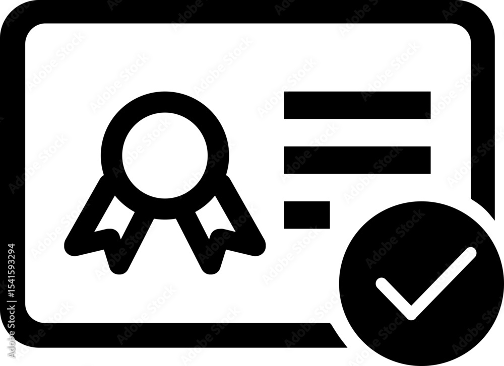 Poster illustration of a certificate with a seal and a check mark indicating successful verification proces