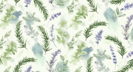 Fototapeta premium Herb Garden Harmony Lavender Sage Rosemary Watercolor