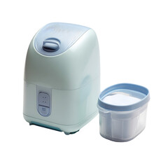 Light-blue baby bottle sterilizer and container.