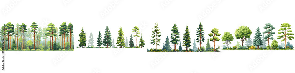 Poster a diverse forest landscape with a variety of trees long title a lush dense forest filled with a mix 