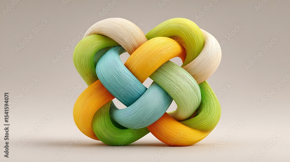 Poster a colorful interwoven braid of rounded strands against a light beige studio backdrop display